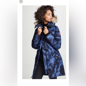 Canada Goose Blue Camo Patterned Coyote Fur-Trimmed Jacket